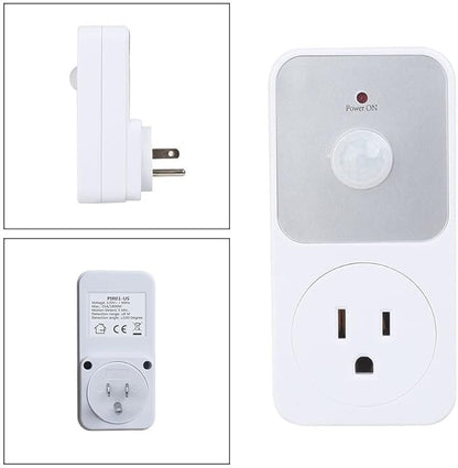 Motion Sensor Outlet, PIR Motion Sensor Power Socket Switch, 110V 1800W, Auto On/Off With 5-Minute Delay, 8-Meter Detection For Home Security In Garage And Hallway, White