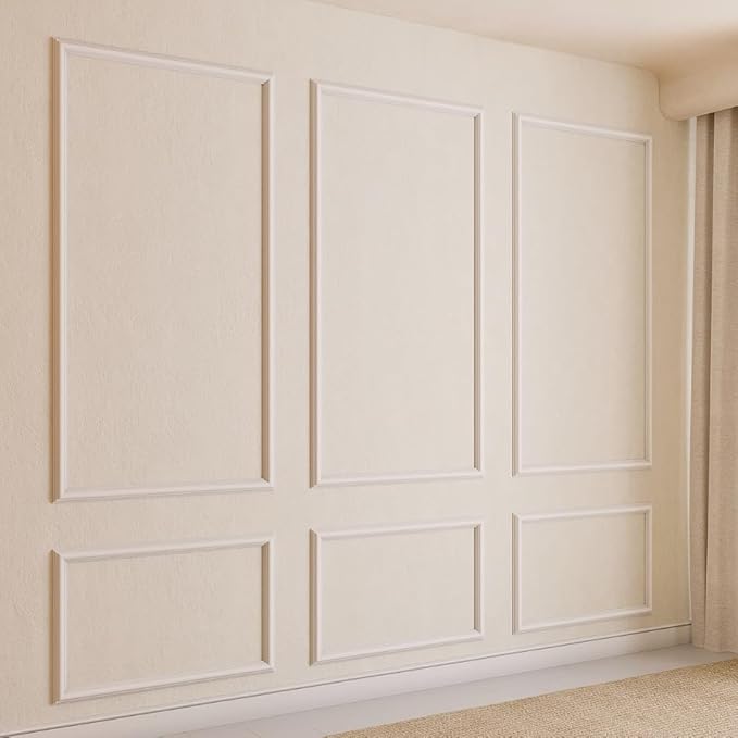 Peel and Stick Wall Molding Kit – Pre-Cut & Primed Trim Package, DIY Self-Adhesive Wainscoting Panels, Paintable Polystyrene Wall Frame, Easy Wall Upgrade (Model-2)