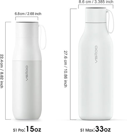 VSITOO 15oz Smart Self Cleaning Water Bottle，Insulated Water Bottle with Stainless Steel, BPA-Free, AI Self-Clean, 30-Day Battery, Magnetic Charging for Travel, Gym or Office, White
