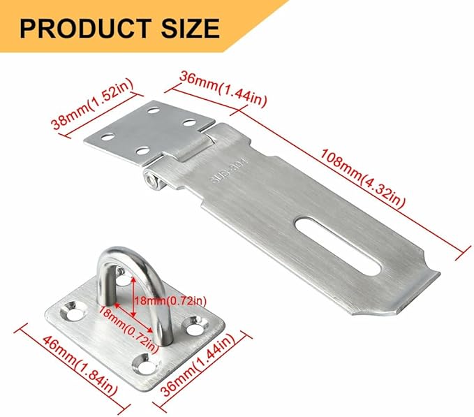 Alise Door Locks Hasp Latch,4 Inch SUS 304 Stainless Steel Safety Packlock Clasp Hasp Lock Latch with Fixing Screw for External Doors Window Cabinet Pet Cage Brushed Nickel MS9