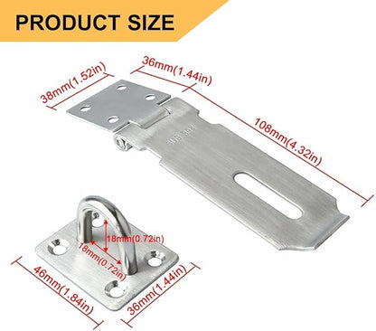 Alise Door Locks Hasp Latch,4 Inch SUS 304 Stainless Steel Safety Packlock Clasp Hasp Lock Latch with Fixing Screw for External Doors Window Cabinet Pet Cage Brushed Nickel MS9