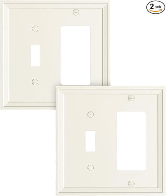 2-Pack Combo Toggle/Decorator Light Switch Cover Plate, Light Almond Modern Decorative Electrical Outlet Covers, Bamboo Fiber Wall Switch Plates and Outlet Covers