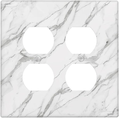 Decorative Outlet Covers Modern Grey Marble Texture 2 Gang Light Switch Cover Plate Double Duplex Wall Plates for Electrical Outlets Switch Plate Covers for Bedroom Kitchen Home Decor