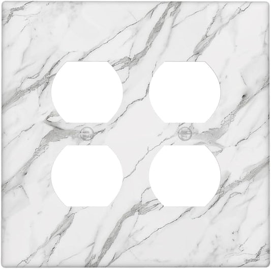 Decorative Outlet Covers Modern Grey Marble Texture 2 Gang Light Switch Cover Plate Double Duplex Wall Plates for Electrical Outlets Switch Plate Covers for Bedroom Kitchen Home Decor