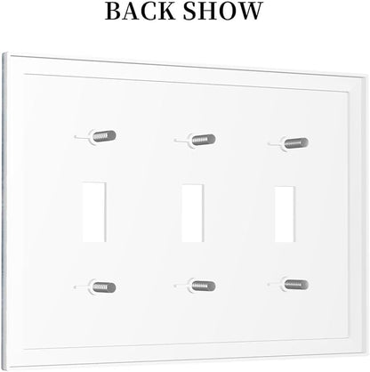 Decorative Light Switch Cover Plate Rustic Blue White Daisy Ink Flower 3 Gang Wall Plates for Electrical Outlets Triple Toggle Switch Plate Covers Outlet Covers Faceplate for Home Decor