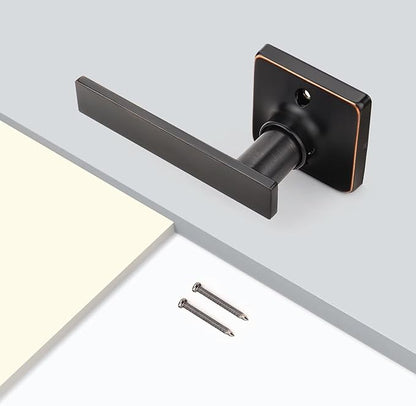 GOBEKOR 6 Pack Oil Rubbed Bronze Door Handle Single Dummy Door Handles Bronze Keyless Half Dummy Door Levers Interior Lever Door Handle for Closets Square Door Knobs