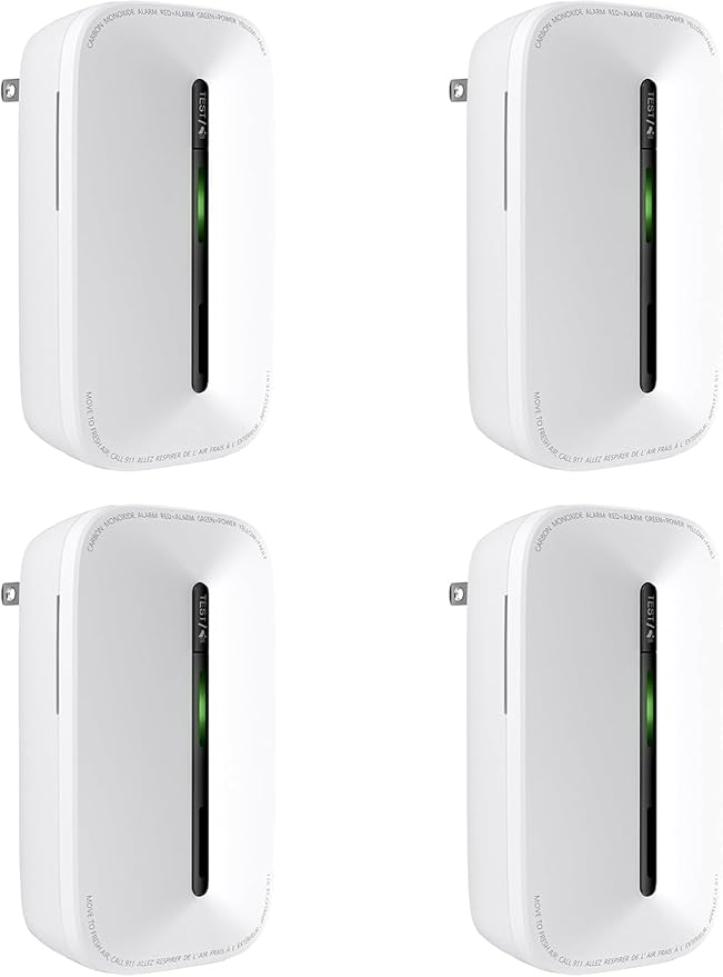 4 Packs Carbon Monoxide Detectors Plug in, 10-Year Battery Powered CO Detector with Breathing Light, Portable Traval Carbon Monoxide Alarm for Home/Office/RV
