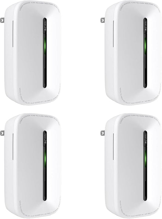 4 Packs Carbon Monoxide Detectors Plug in, 10-Year Battery Powered CO Detector with Breathing Light, Portable Traval Carbon Monoxide Alarm for Home/Office/RV