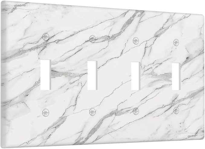 Decorative Light Switch Cover Plate Modern Grey Marble Texture 4 Gang Wall Plates for Electrical Outlets Quad Toggle Switch Plate Covers Outlet Covers Faceplate for Bedroom Home Decor