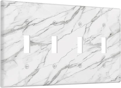 Decorative Light Switch Cover Plate Modern Grey Marble Texture 4 Gang Wall Plates for Electrical Outlets Quad Toggle Switch Plate Covers Outlet Covers Faceplate for Bedroom Home Decor
