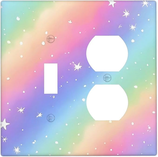 Decorative Outlet Covers Pink Blue Purple Iridescent Rainbow 2 Gang Light Switch Cover Plate Single Toggle Duplex Wall Plates for Electrical Outlets Switch Plate Covers for Bedroom Decor