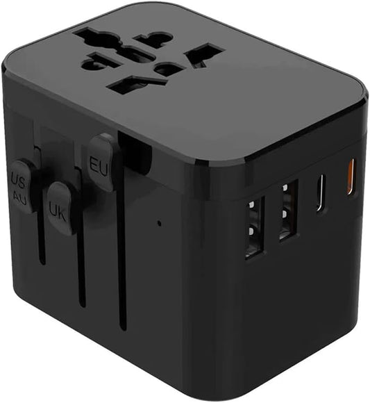 European Travel Plug Adapter, Universal Travel Adapter with PD Fast Charging, 5-Port (1 AC/2 USB-A/2 USB-C) International Power Adapter with Fuse Surge Protection for US EU UK AU - Black