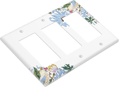 Decorative Outlet Covers Retro Morris Strawberry Rustic Plant Bird 3 Gang Wall Plate Triple Rocker Light Switch Cover Plate Jumbo Electrical GFCI Faceplate for Bedroom Decor