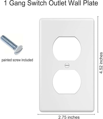Duplex Wall Plates 1-Gang Switch Outlet Electrical Cover Plate Unbreakable Thermoplastic Faceplate for Light Receptacle Outlet Switch, White (6 Pack)