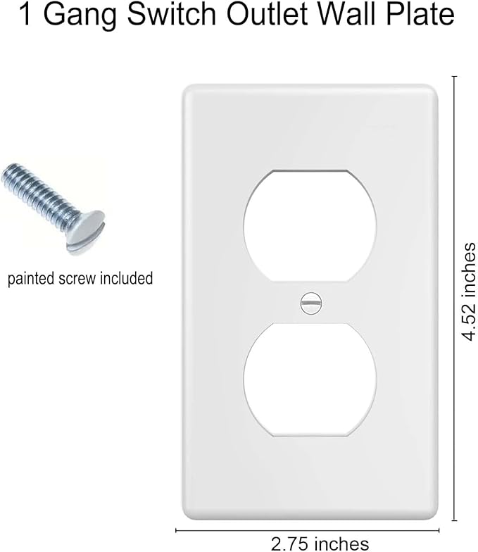 Duplex Wall Plates 1-Gang Switch Outlet Electrical Cover Plate Unbreakable Thermoplastic Faceplate for Light Receptacle Outlet Switch, White (10 Pack)