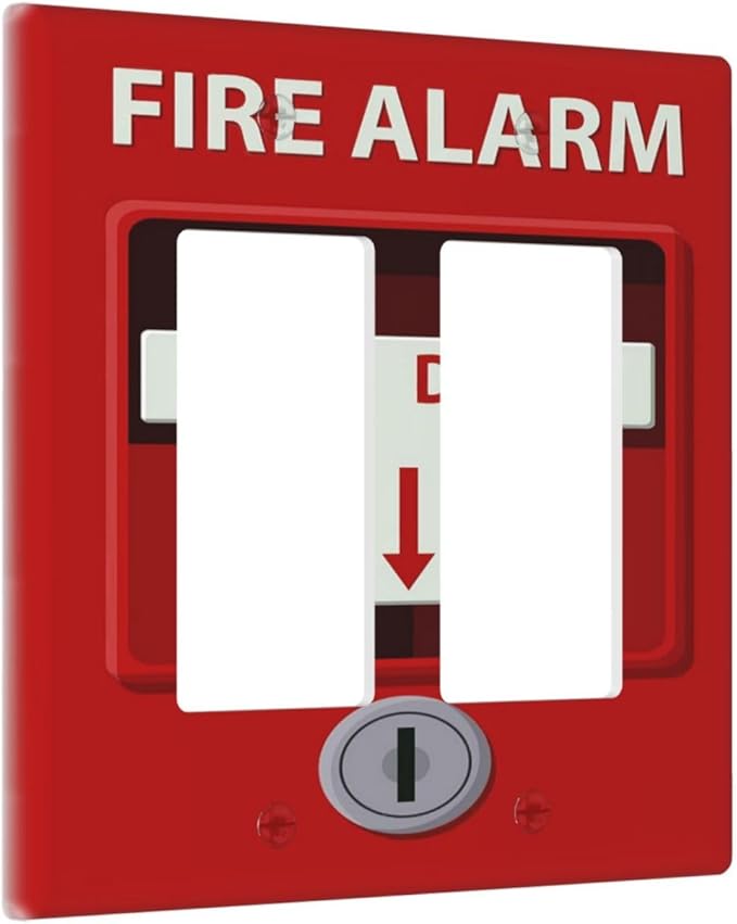 Decorative Outlet Covers Artistic Red Fire Alarm Motifs 2 Gang Wall Plate Double Rocker Two Switch Wall Cover Plate Light Switch Cover Plate Faceplate for Country Bedroom Home Decor
