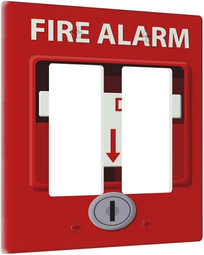 Decorative Outlet Covers Artistic Red Fire Alarm Motifs 2 Gang Wall Plate Double Rocker Two Switch Wall Cover Plate Light Switch Cover Plate Faceplate for Country Bedroom Home Decor