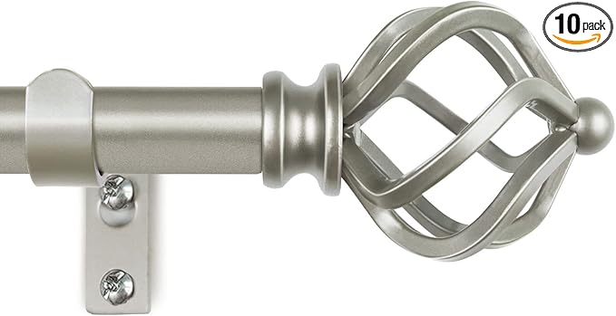 KAMANINA Silver Curtain Rods for Windows 72 to 144 Inch, Long Curtain Rod 32 to 144 Inches (2.6-12ft), 6/8 In Splicing Adjustable Single Drapery Rod with Twisted Cage Finial