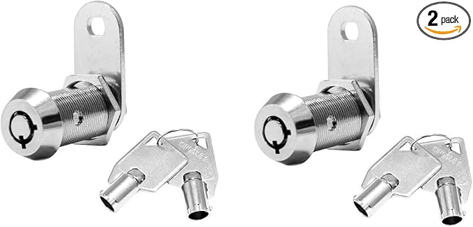 Kingsley Tubular Cam Lock (2 Pack) with 1-1/2" Cylinder, Chrome Finish, Keyed Alike, RV & Camper Cabinet Lock