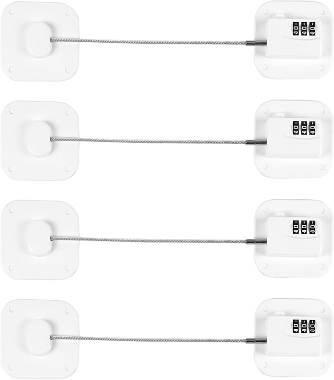 Refrigerator Lock, Combination Lock for Refrigerator Cabinets, Drawers, Heavy Duty Fridge Lock, Easy Install No Keys Needed (White-4Pack)