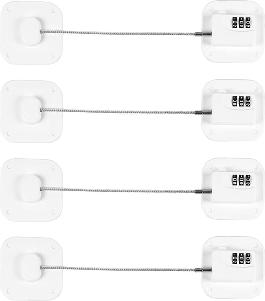 Refrigerator Lock, Combination Lock for Refrigerator Cabinets, Drawers, Heavy Duty Fridge Lock, Easy Install No Keys Needed (White-4Pack)