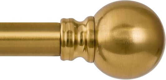 Modern Gold Curtain Rods for Windows 48 to 84 Inch 1" Diameter Adjustable Heavy Duty Brass Window Curtain Rod with Metal Finials for Living Room Bedroom Farmhouse Kitchen Outdoor