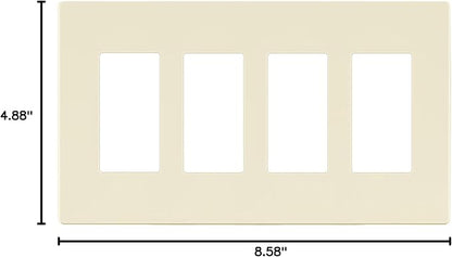 LIDER Matte Finish Decorator Switch Cover, Screwless Wall Plate, Mid-Size 4-Gang 4.88" x 8.58", Unbreakable Polycarbonate Thermoplastic, UL Listed, LSWP-34M-LA, Light Almond