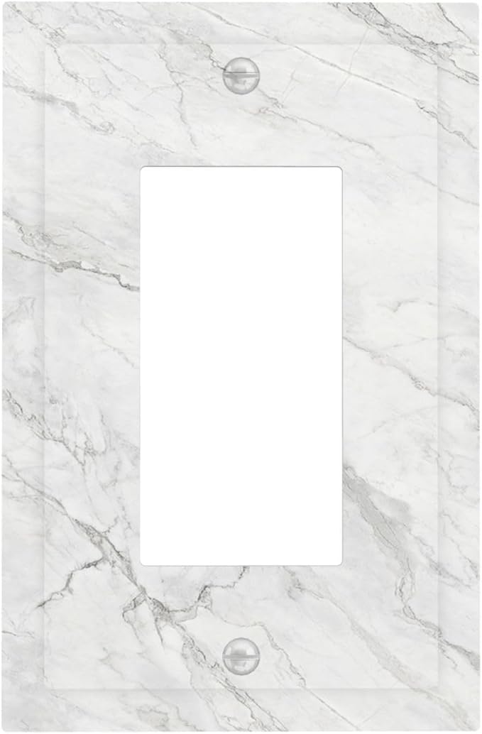 Decorative Outlet Covers Marble Granite White And Grey 1 Gang Single Rocker Light Switch Cover Plate Wall Plates GFCI Faceplate for Home Bedroom Decor