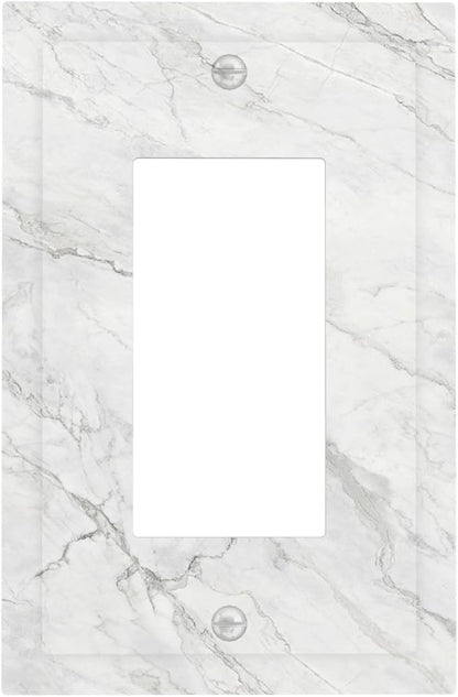 Decorative Outlet Covers Marble Granite White And Grey 1 Gang Single Rocker Light Switch Cover Plate Wall Plates GFCI Faceplate for Home Bedroom Decor