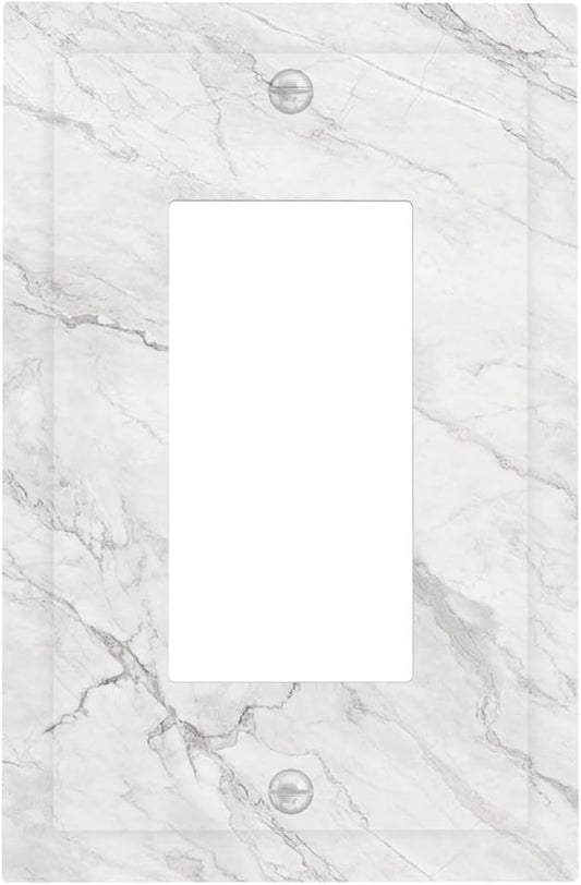 Decorative Outlet Covers Marble Granite White And Grey 1 Gang Single Rocker Light Switch Cover Plate Wall Plates GFCI Faceplate for Home Bedroom Decor