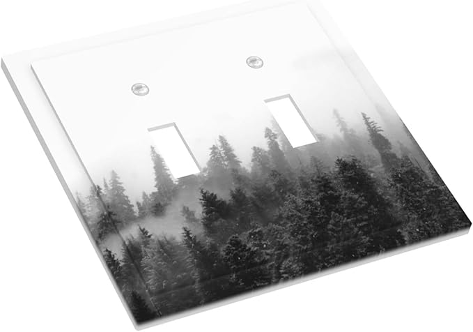 Decorative Switch Plates Fores Black White Landscape Misty Woods 2 Gang Double Toggle Outlet Light Switch Cover Wall Plate Electrical Faceplate For Farmhouse Cabin Decor
