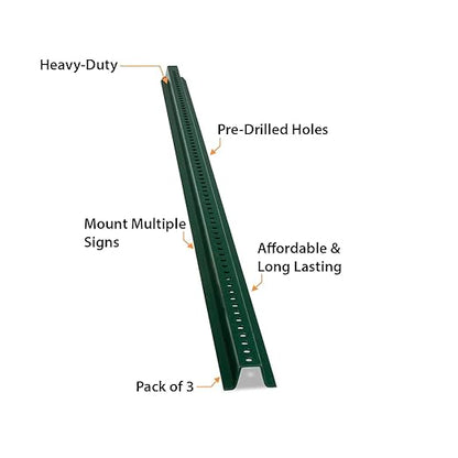 SmartSign U-Channel Sign Post, Heavy Duty | 6' Tall Baked Enamel Steel Post, Pack of 3