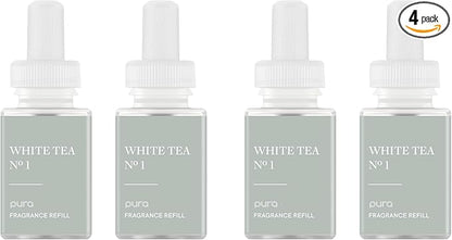 Pura Smart Home Air Diffuser Fragrance - Smart Scent Refill - Up to 120-Hours of Premium Fragrance per Refill for Home, Office & Apartment - 4 Pack, White Tea No. 1