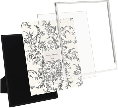 Laura Ashley 8x10 Silver Flat Metal Picture Frame (Vertical & Horizontal) w/Two-Way Easel Stand, Black Velvet Backing, Wall-Mountable, Made for Tabletop, Desk, Wall Display, Home Décor (8x10, Silver)