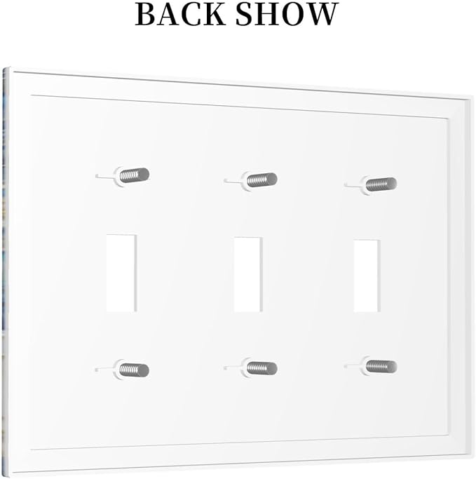 Decorative Light Switch Cover Plate Blue White Flower Gold Line Cloud 3 Gang Wall Plates for Electrical Outlets Triple Toggle Switch Plate Covers Outlet Covers Faceplate for Home Decor