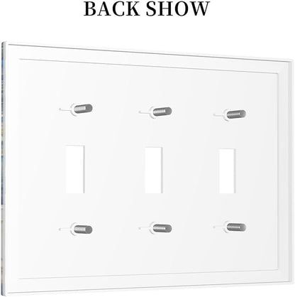 Decorative Light Switch Cover Plate Blue White Flower Gold Line Cloud 3 Gang Wall Plates for Electrical Outlets Triple Toggle Switch Plate Covers Outlet Covers Faceplate for Home Decor
