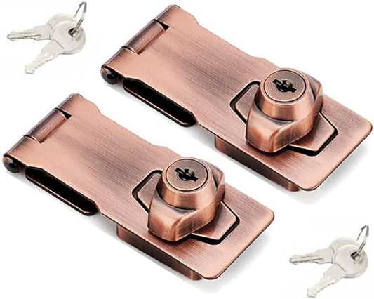 2 Packs Keyed Hasp Locks Twist Knob Keyed Locking Hasp for Small Doors, Cabinets and More,Stainless Steel Steel, Hasp Lock Catch Latch Safety Lock Door Lock with Keys (4inch, Copper)