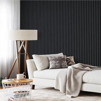 Wood Panels for Wall - Oak Acoustic Wall Panels - 4PK Wall Wood Panels - 94.49” x 12 - Soundproof Wall Panels for Decor - Acoustic Slat Wood Wall Panels for Interior Decoration of Walls (Oak) (Black)