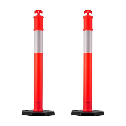VEVOR 2 Pack Traffic Delineator Posts, 48 inches Traffic Safety Cones with Weighted Base and Reflective Strips, Heavy Duty Delineator Posts for Construction Site, Parking Lot, Crowd Control, Red