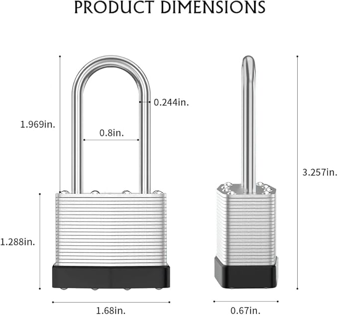 40mm Keyed Alike Nickel Plated Laminated Steel Padlock, 1-9/16" Wide Body 2-inch Long Shackle Padlocks with Keys Pack of 12
