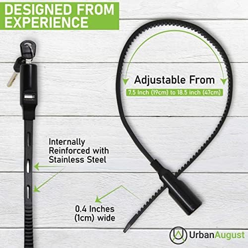 Urban August Multi-Purpose Keyed Adjustable Zip Tie Lock - 3 Pack Keyed Alike - Black Stainless Steel Refrigerator Cabinet Bike Stroller Helmet Lock