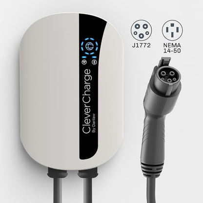 CleverCharge EV112A Wi-Fi Enabled Level 2 EV Charger, NEMA 14-50 EVSE with J1772 Connector & CleverKey AI, Up to 40A / 240V, UL/Energy Star Rated, 25ft Cable, Soft White