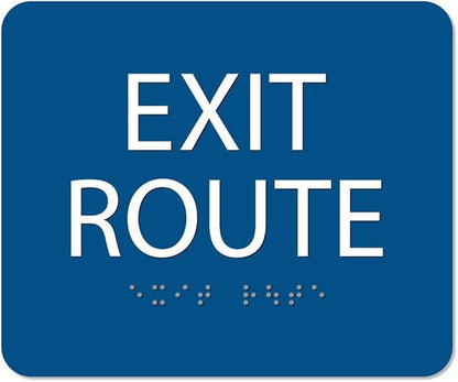 ALPHA DOG ADA SIGNS - Exit Route Sign with Braille for Your Business, 5x6 Inch, ADA Compliant, Indoor or Outdoor, Easy Installation, Made in the USA, Blue