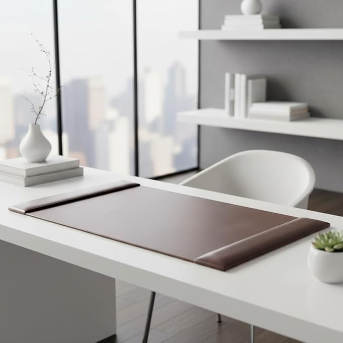 DACASSO 30 x 18, Brown Bonded Leather Desk Pad with Side Rails - Luxury Leather Desk Blotter for Writing