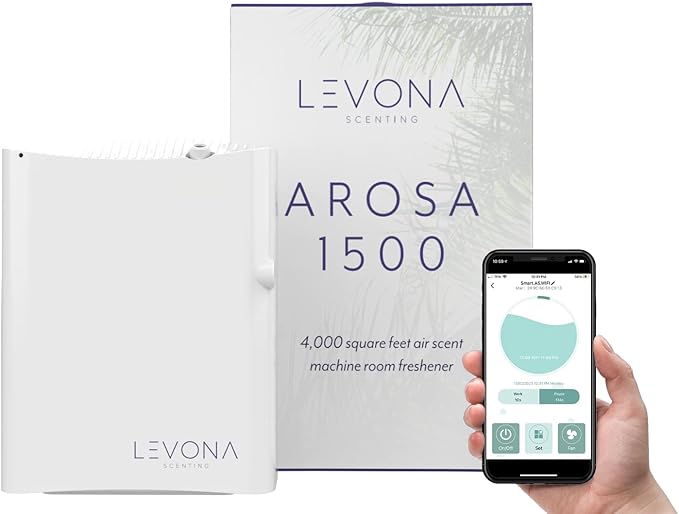 Levona Scent Waterless Diffuser - Essential Oil Aroma Smart Plug-in, Portable Machine for Whole House & Large Spaces, LCD, HVAC, With Cleaning Cloth, Covers 4000 sqft - Arosa 1500 (Scent Not Included)