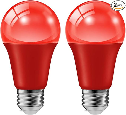 haraqi 2 Pack 9W (60W Equivalent) 120V E26 Base A19 LED Colored Light Bulb, Red LED Lights for Party Christmas Decor and Halloween Lighting