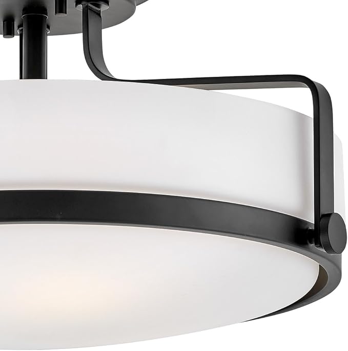 Hinkley Harper 3643BK Large Semi-Flush Ceiling Light - Sleek, Retro Style - Black + Etched Opal Glass