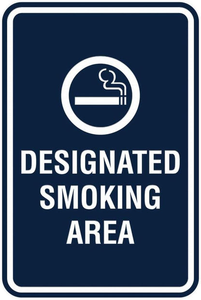 Signs ByLITA Portrait Round Designated Smoking Area Sign with Adhesive Tape, Mounts On Any Surface, Weather Resistant, Indoor/Outdoor Use (Navy Blue/White) - Medium 2 Pack