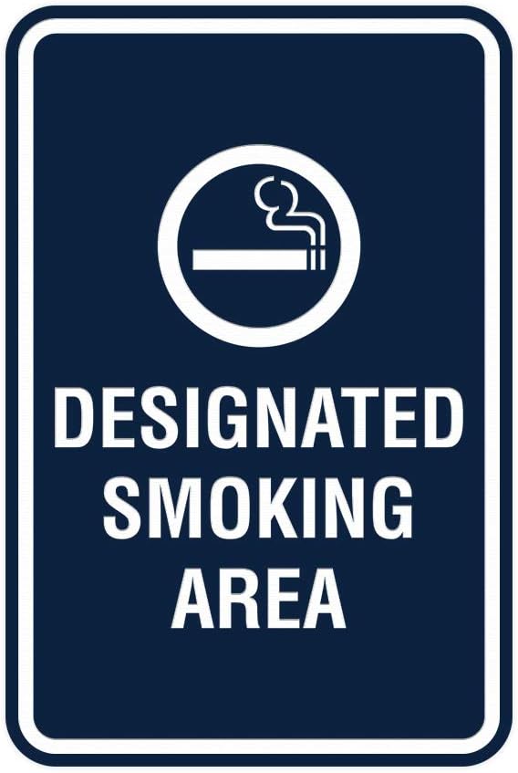 Signs ByLITA Portrait Round Designated Smoking Area Sign with Adhesive Tape, Mounts On Any Surface, Weather Resistant, Indoor/Outdoor Use (Navy Blue/White) - Large