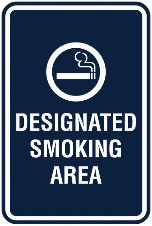 Signs ByLITA Portrait Round Designated Smoking Area Sign with Adhesive Tape, Mounts On Any Surface, Weather Resistant, Indoor/Outdoor Use (Navy Blue/White) - Large